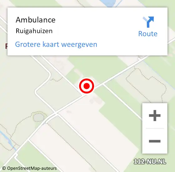 Locatie op kaart van de 112 melding: Ambulance Ruigahuizen op 3 juni 2018 04:28