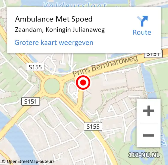 Locatie op kaart van de 112 melding: Ambulance Met Spoed Naar Zaandam, Koningin Julianaweg op 3 juni 2018 11:00