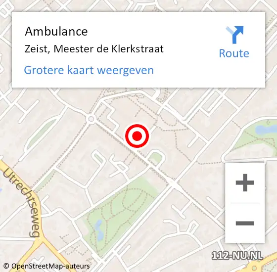 Locatie op kaart van de 112 melding: Ambulance Zeist, Meester de Klerkstraat op 3 juni 2018 12:04