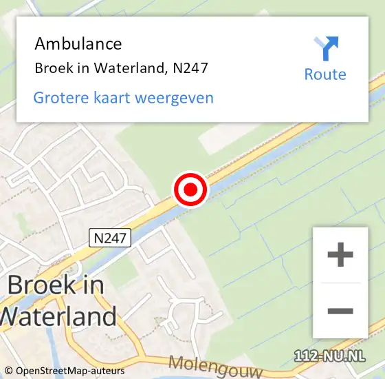 Locatie op kaart van de 112 melding: Ambulance Broek in Waterland, N247 op 3 juni 2018 13:17
