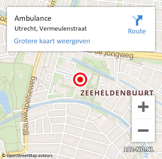 Locatie op kaart van de 112 melding: Ambulance Utrecht, Vermeulenstraat op 3 juni 2018 18:50