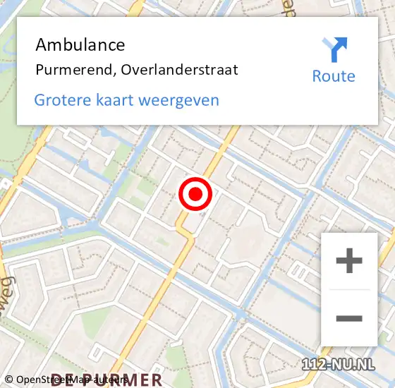 Locatie op kaart van de 112 melding: Ambulance Purmerend, Overlanderstraat op 3 juni 2018 21:09