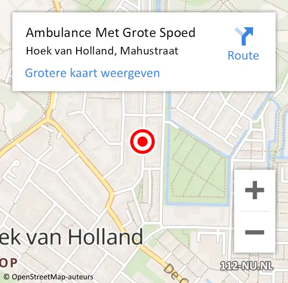 Locatie op kaart van de 112 melding: Ambulance Met Grote Spoed Naar Hoek van Holland, Mahustraat op 3 juni 2018 22:03