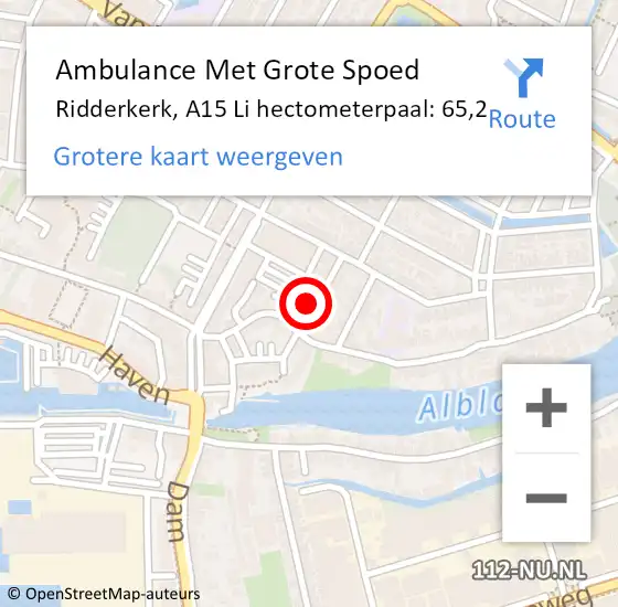 Locatie op kaart van de 112 melding: Ambulance Met Grote Spoed Naar Ridderkerk, A15 Li hectometerpaal: 65,2 op 4 juni 2018 10:26