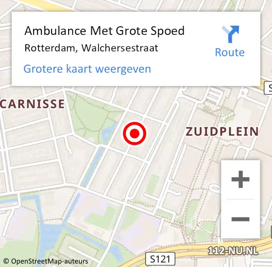Locatie op kaart van de 112 melding: Ambulance Met Grote Spoed Naar Rotterdam, Walchersestraat op 4 juni 2018 11:38