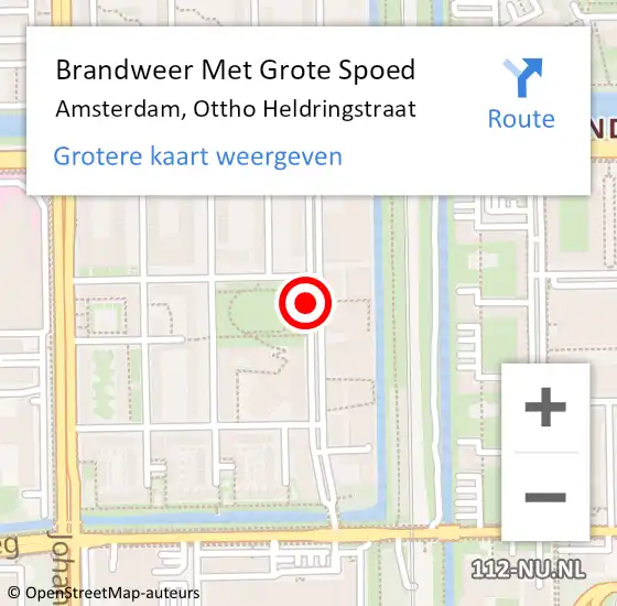 Locatie op kaart van de 112 melding: Brandweer Met Grote Spoed Naar Amsterdam, Ottho Heldringstraat op 4 juni 2018 13:46