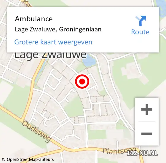 Locatie op kaart van de 112 melding: Ambulance Lage Zwaluwe, Groningenlaan op 4 juni 2018 14:30