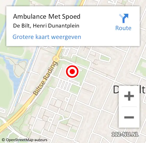 Locatie op kaart van de 112 melding: Ambulance Met Spoed Naar De Bilt, Henri Dunantplein op 4 juni 2018 15:14
