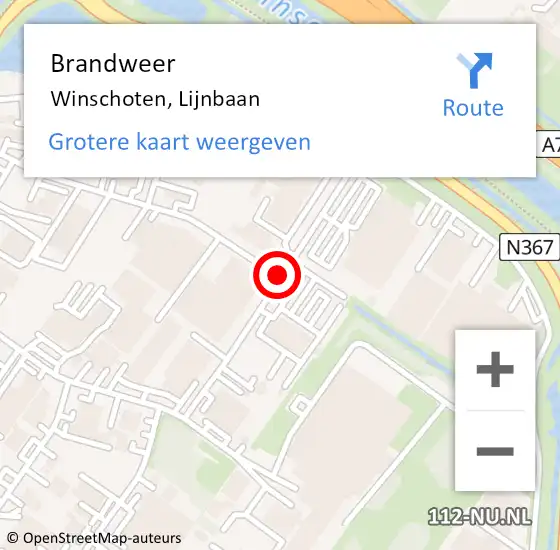 Locatie op kaart van de 112 melding: Brandweer Winschoten, Lijnbaan op 4 juni 2018 15:20