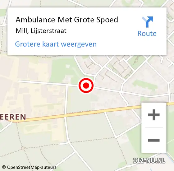 Locatie op kaart van de 112 melding: Ambulance Met Grote Spoed Naar Mill, Lijsterstraat op 4 juni 2018 16:02