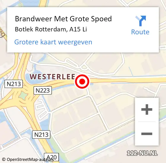 Locatie op kaart van de 112 melding: Brandweer Met Grote Spoed Naar Botlek Rotterdam, A15 Li op 4 juni 2018 16:34