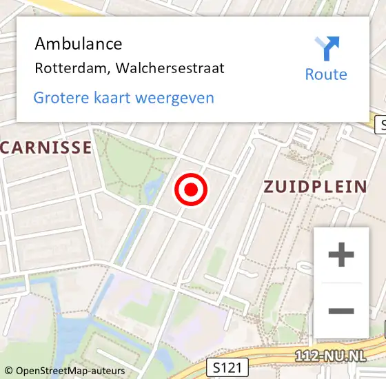Locatie op kaart van de 112 melding: Ambulance Rotterdam, Walchersestraat op 4 juni 2018 18:21