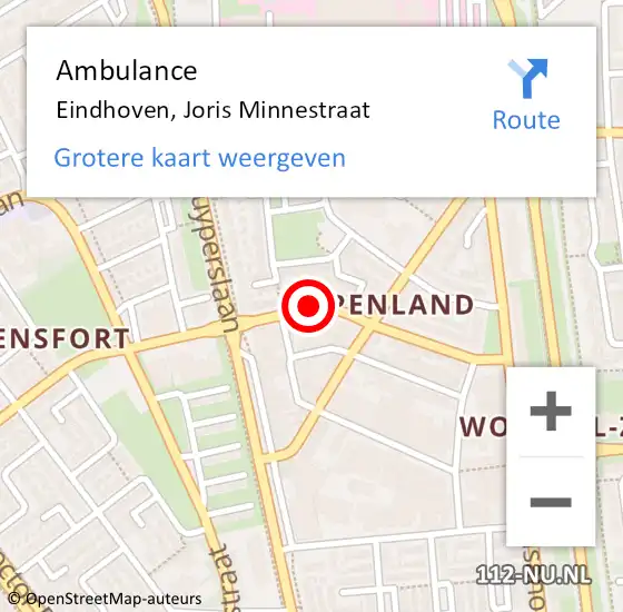 Locatie op kaart van de 112 melding: Ambulance Eindhoven, Joris Minnestraat op 5 juni 2018 09:05