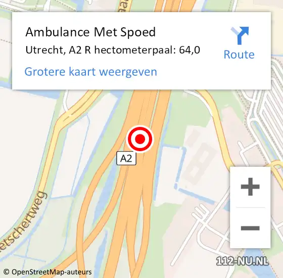 Locatie op kaart van de 112 melding: Ambulance Met Spoed Naar Utrecht, A2 R hectometerpaal: 64,0 op 5 juni 2018 09:31