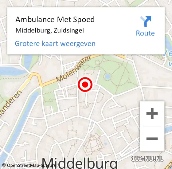 Locatie op kaart van de 112 melding: Ambulance Met Spoed Naar Middelburg, Zuidsingel op 5 juni 2018 18:39