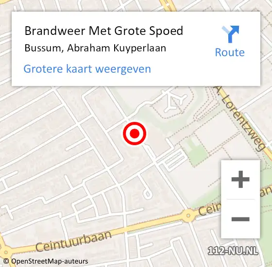 Locatie op kaart van de 112 melding: Brandweer Met Grote Spoed Naar Bussum, Abraham Kuyperlaan op 5 juni 2018 18:39