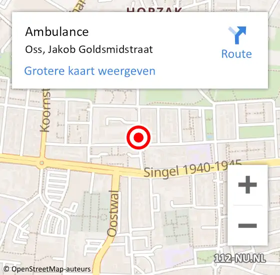 Locatie op kaart van de 112 melding: Ambulance Oss, Jakob Goldsmidstraat op 6 juni 2018 09:37