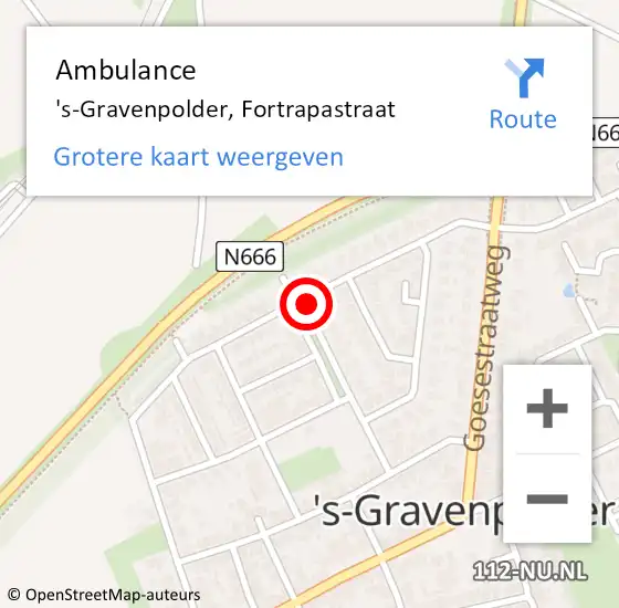 Locatie op kaart van de 112 melding: Ambulance 's-Gravenpolder, Fortrapastraat op 6 juni 2018 13:04