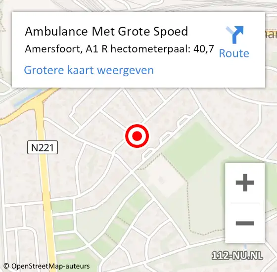 Locatie op kaart van de 112 melding: Ambulance Met Grote Spoed Naar Amersfoort, A1 R hectometerpaal: 40,7 op 6 juni 2018 16:33