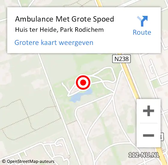 Locatie op kaart van de 112 melding: Ambulance Met Grote Spoed Naar Huis ter Heide, Park Rodichem op 6 juni 2018 23:47