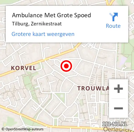 Locatie op kaart van de 112 melding: Ambulance Met Grote Spoed Naar Tilburg, Zernikestraat op 7 juni 2018 08:47