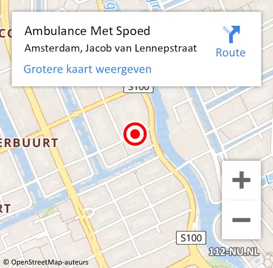 Locatie op kaart van de 112 melding: Ambulance Met Spoed Naar Amsterdam, Jacob van Lennepstraat op 7 juni 2018 10:07