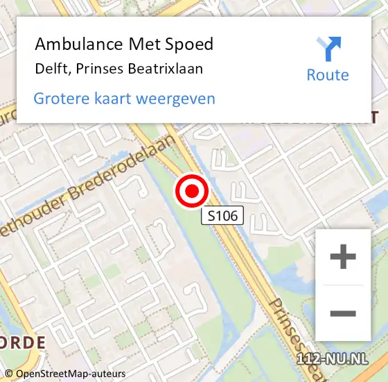 Locatie op kaart van de 112 melding: Ambulance Met Spoed Naar Delft, Prinses Beatrixlaan op 7 juni 2018 10:32