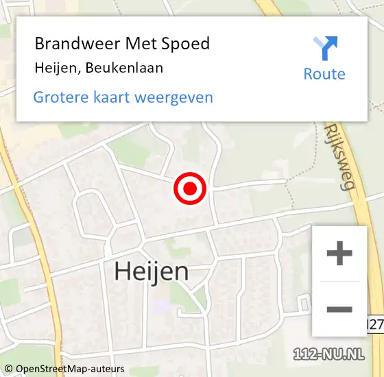 Locatie op kaart van de 112 melding: Brandweer Met Spoed Naar Heijen, Beukenlaan op 7 juni 2018 11:38