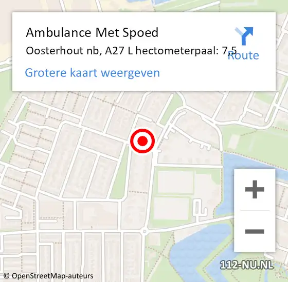Locatie op kaart van de 112 melding: Ambulance Met Spoed Naar Oosterhout nb, A27 L hectometerpaal: 7,5 op 7 juni 2018 13:57