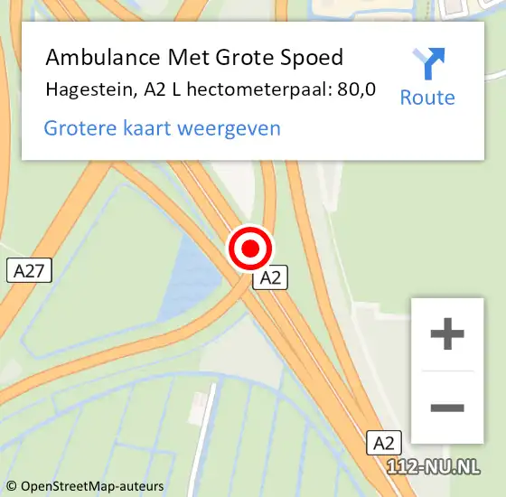 Locatie op kaart van de 112 melding: Ambulance Met Grote Spoed Naar Hagestein, A2 L hectometerpaal: 80,0 op 7 juni 2018 16:53
