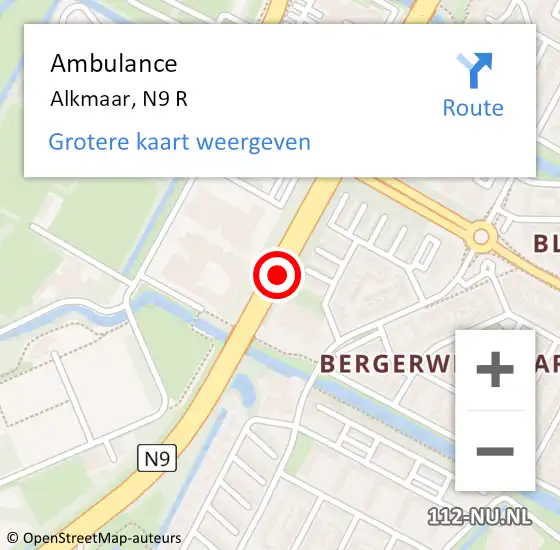 Locatie op kaart van de 112 melding: Ambulance Alkmaar, N9 R op 7 juni 2018 17:18
