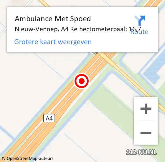 Locatie op kaart van de 112 melding: Ambulance Met Spoed Naar Nieuw-Vennep, A4 Re hectometerpaal: 17,8 op 7 juni 2018 17:31