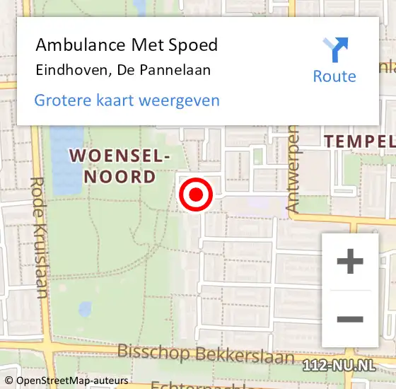 Locatie op kaart van de 112 melding: Ambulance Met Spoed Naar Eindhoven, De Pannelaan op 7 juni 2018 17:34