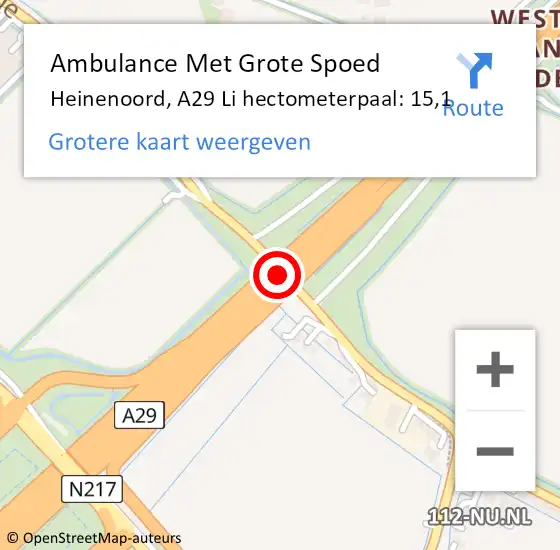 Locatie op kaart van de 112 melding: Ambulance Met Grote Spoed Naar Heinenoord, A29 Li hectometerpaal: 15,1 op 7 juni 2018 17:51