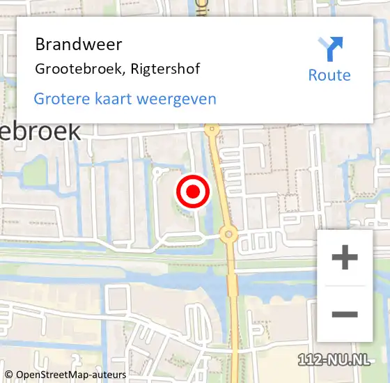 Locatie op kaart van de 112 melding: Brandweer Grootebroek, Rigtershof op 7 juni 2018 18:44