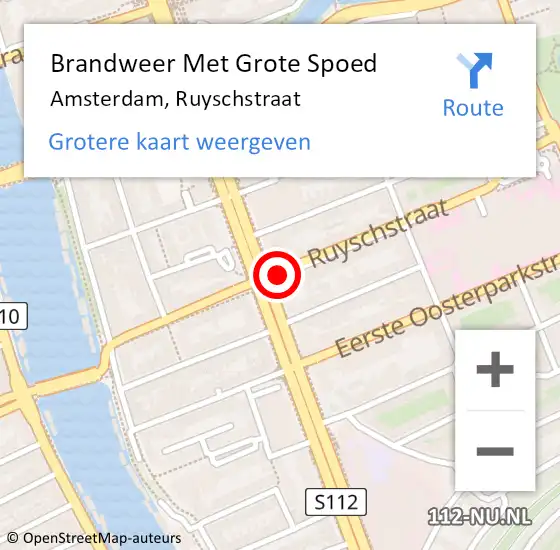 Locatie op kaart van de 112 melding: Brandweer Met Grote Spoed Naar Amsterdam, Ruyschstraat op 7 juni 2018 22:09
