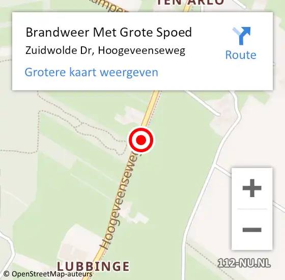 Locatie op kaart van de 112 melding: Brandweer Met Grote Spoed Naar Zuidwolde Dr, Hoogeveenseweg op 8 juni 2018 00:33