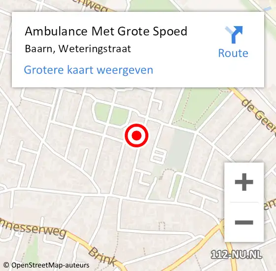 Locatie op kaart van de 112 melding: Ambulance Met Grote Spoed Naar Baarn, Weteringstraat op 8 juni 2018 02:06