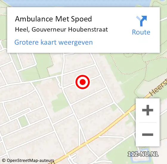 Locatie op kaart van de 112 melding: Ambulance Met Spoed Naar Heel, Gouverneur Houbenstraat op 8 juni 2018 04:26