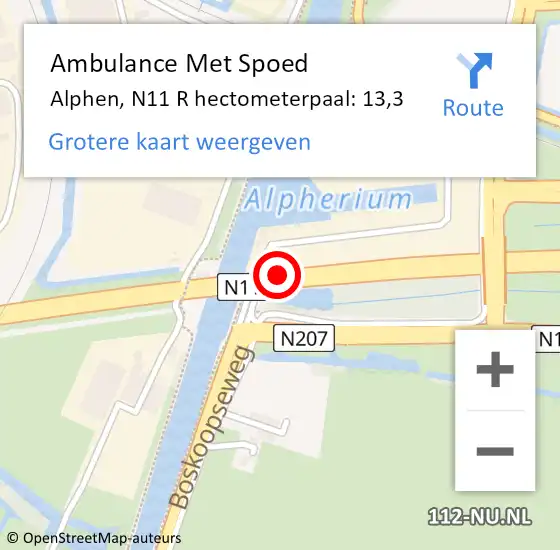 Locatie op kaart van de 112 melding: Ambulance Met Spoed Naar Alphen, N11 R hectometerpaal: 13,3 op 8 juni 2018 07:03