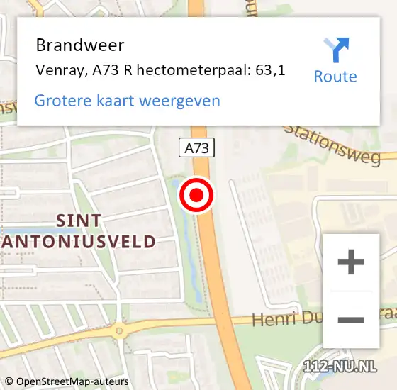 Locatie op kaart van de 112 melding: Brandweer Venray, A73 Re hectometerpaal: 68,1 op 8 juni 2018 07:38