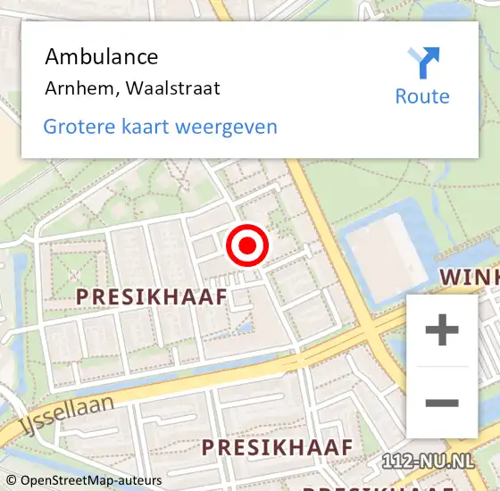 Locatie op kaart van de 112 melding: Ambulance Arnhem, Waalstraat op 8 juni 2018 08:15