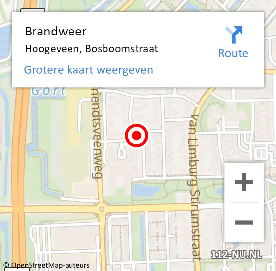 Locatie op kaart van de 112 melding: Brandweer Hoogeveen, Bosboomstraat op 8 juni 2018 14:53