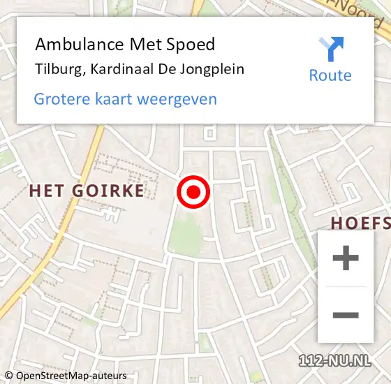 Locatie op kaart van de 112 melding: Ambulance Met Spoed Naar Tilburg, Kardinaal de Jongplein op 8 juni 2018 16:26