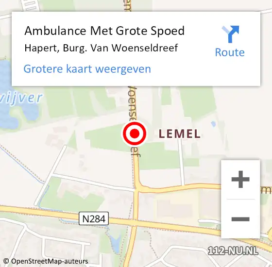 Locatie op kaart van de 112 melding: Ambulance Met Grote Spoed Naar Hapert, Burg. Van Woenseldreef op 8 juni 2018 20:39