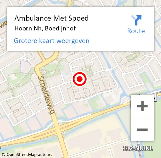 Locatie op kaart van de 112 melding: Ambulance Met Spoed Naar Hoorn, Boedijnhof op 8 juni 2018 22:24