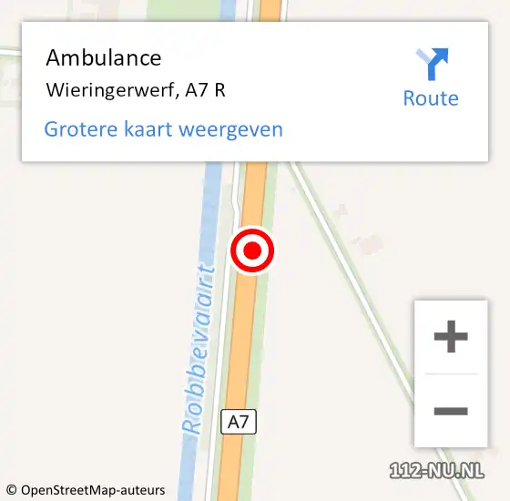 Locatie op kaart van de 112 melding: Ambulance Wieringerwerf, A7 R op 9 juni 2018 01:41