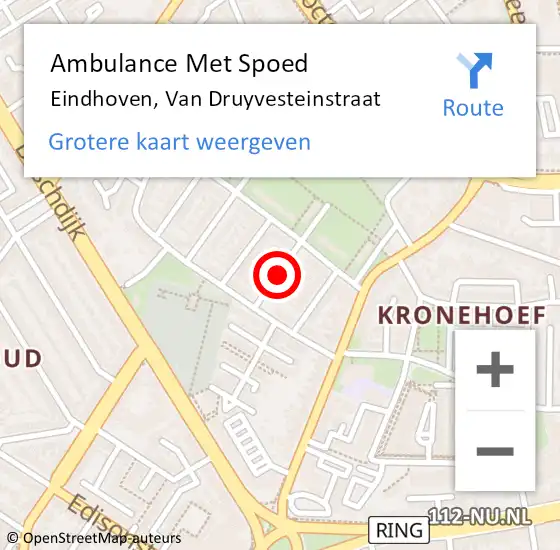 Locatie op kaart van de 112 melding: Ambulance Met Spoed Naar Eindhoven, Van Druyvesteinstraat op 9 juni 2018 03:54