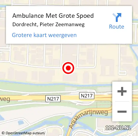 Locatie op kaart van de 112 melding: Ambulance Met Grote Spoed Naar Dordrecht, Pieter Zeemanweg op 9 juni 2018 04:48