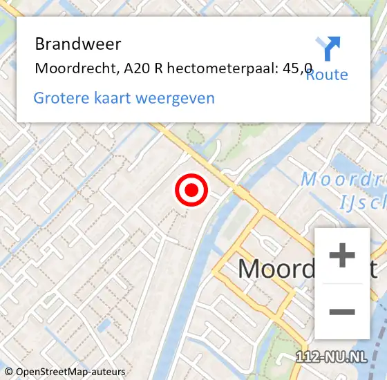 Locatie op kaart van de 112 melding: Brandweer Moordrecht, A20 L hectometerpaal: 46,4 op 9 juni 2018 11:57